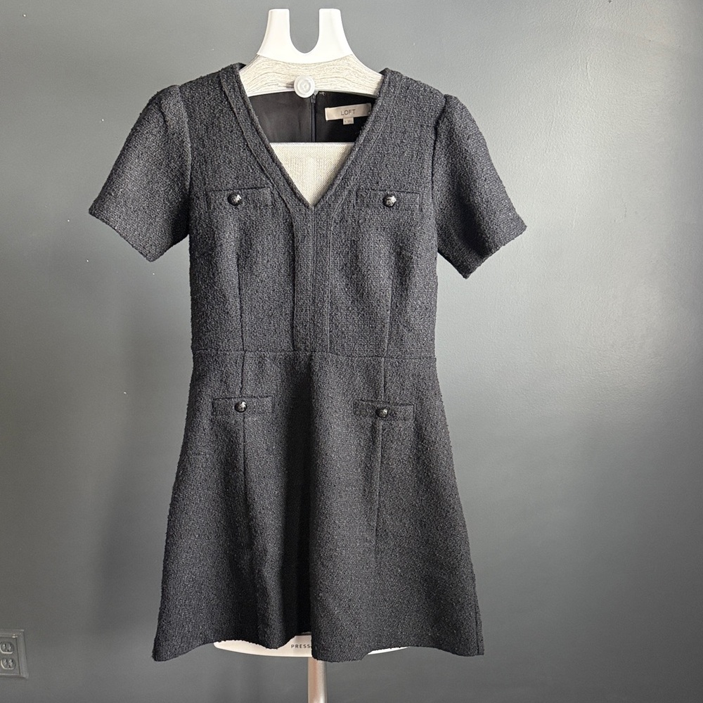 LOFT Black Textured Mini Dress
